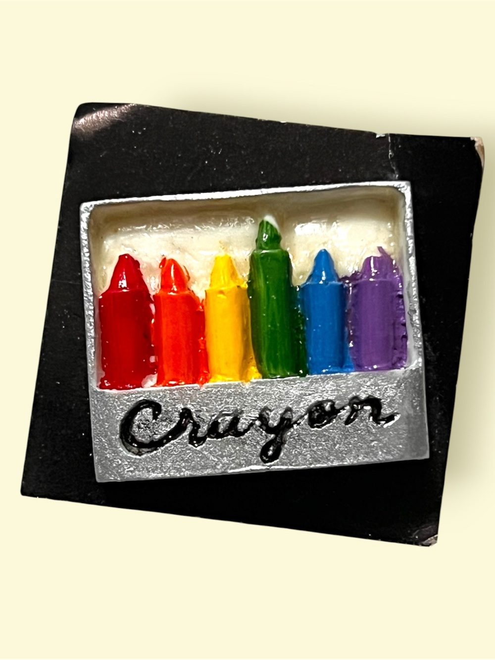 Vintage Crayon Rainbow Pin - Colorful Enamel Crayon Box